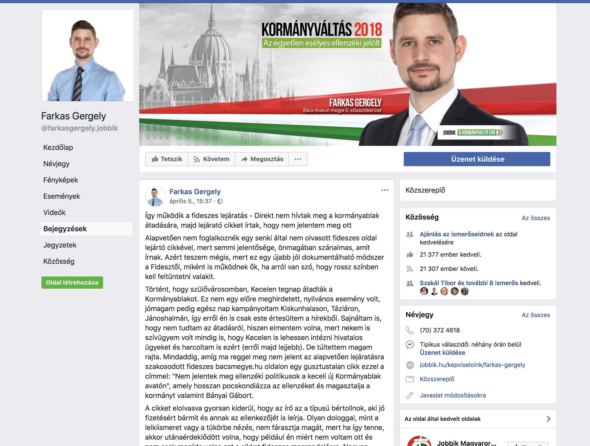 A keceli Jobbikos letörölte a Bányai Gábort sértegető nyilatkozatát a Facebookon