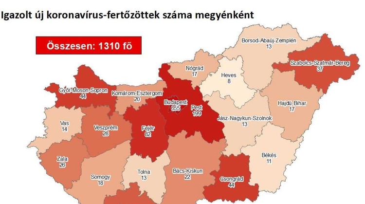 1310 főre nőtt a fertőzöttek száma, Fejér megyében már 82 eset van