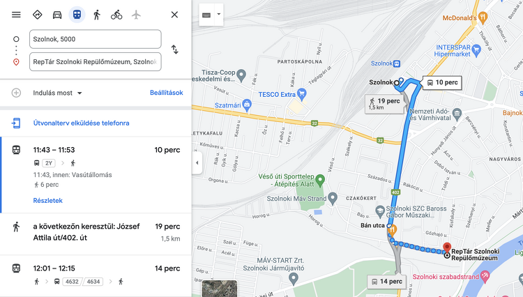 A Google térképén is elérhetők a Volánbusz szolnoki menetrendjei